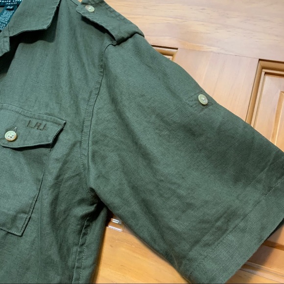 Lauren Ralph Lauren Linen Army Green Size Petite Small Top - Picture 6 of 7
